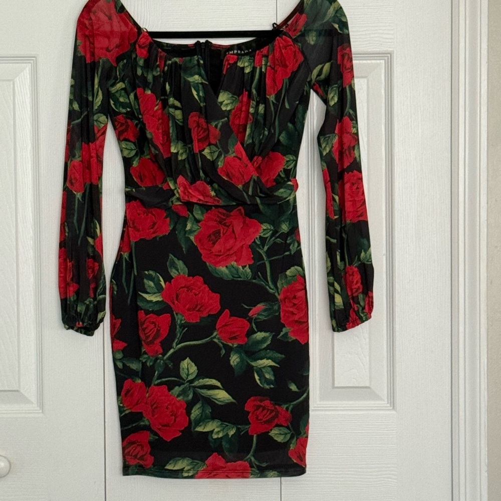 Floral Black and Red Dress